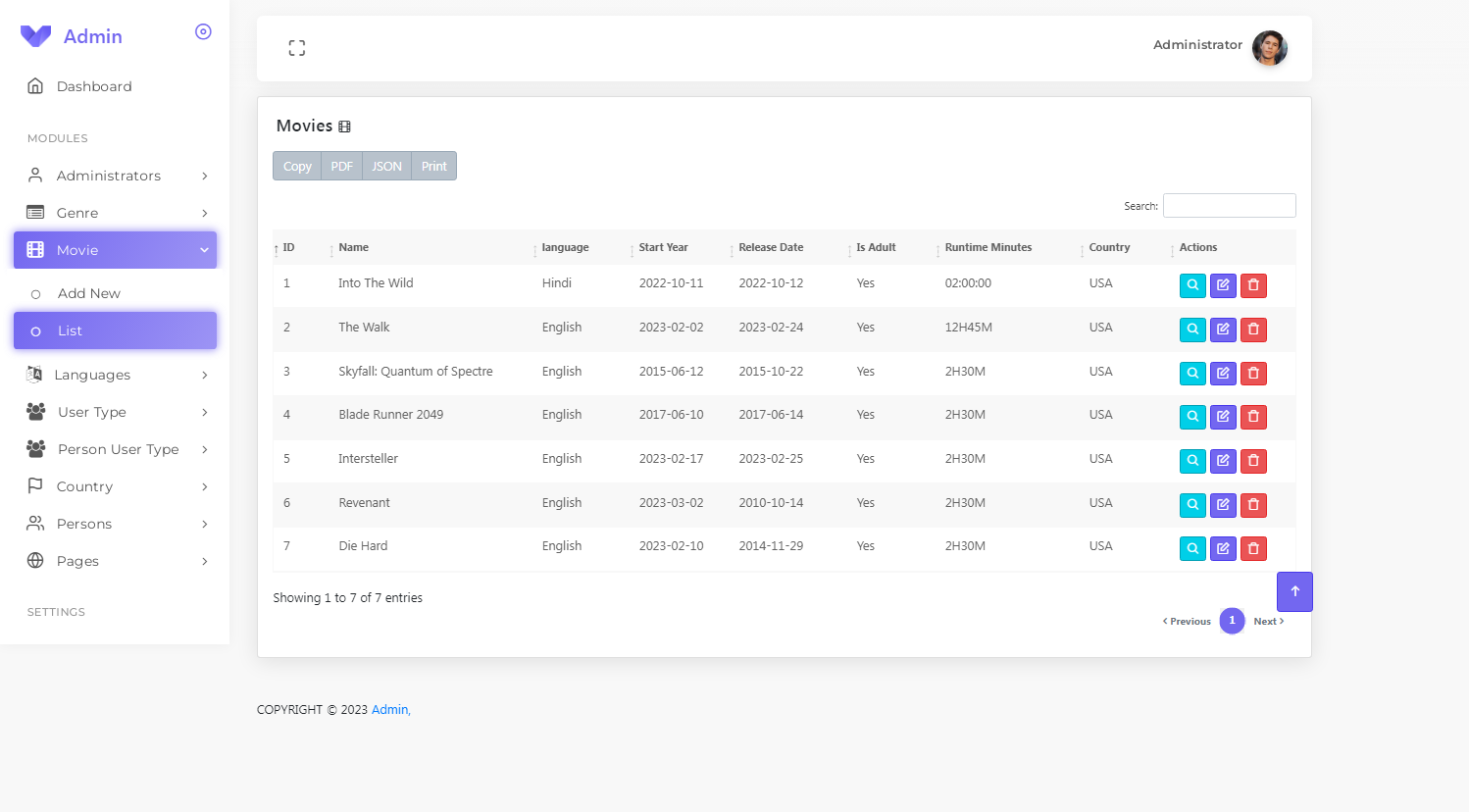 Movies (Admin Panel)