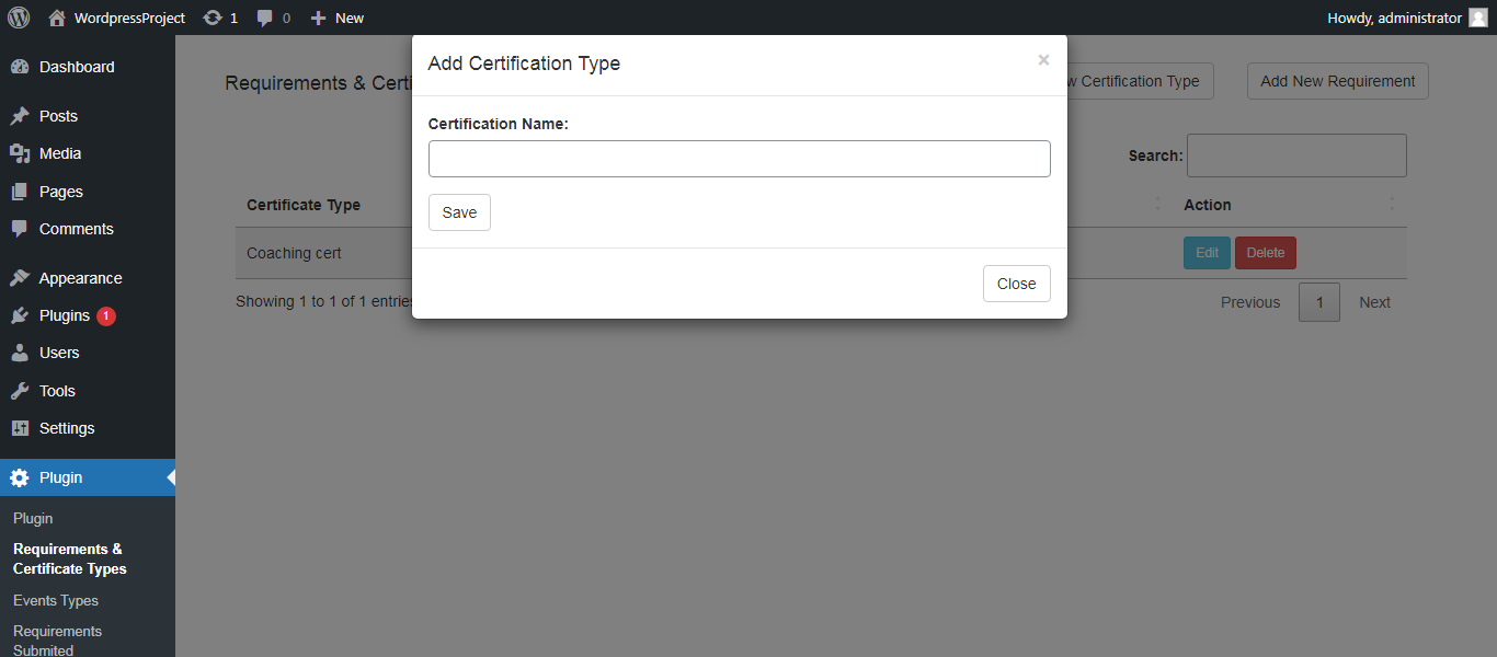 Add Certificate type